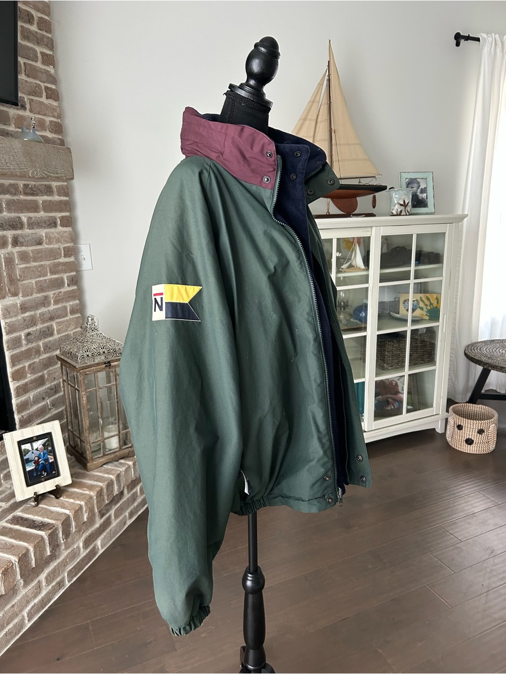 Vintage 90s Nautica Colorblock Reversible Fleece Lined Sailing Jacket Green XXL